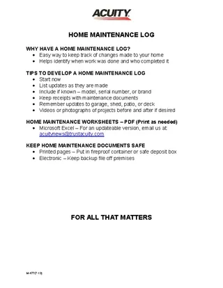 Home Maintenance Log Template Printable