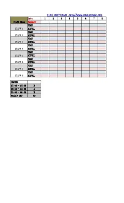 Hotel Staff Duty Roster Template