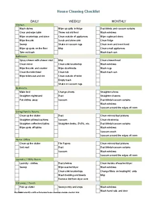 House Cleaning Check List Schedule Template