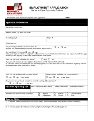 Forms Howard Industries Application PDF