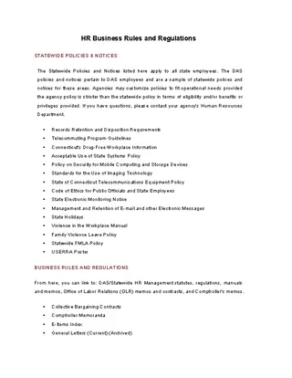 Hr Business Rules And Regulations Template