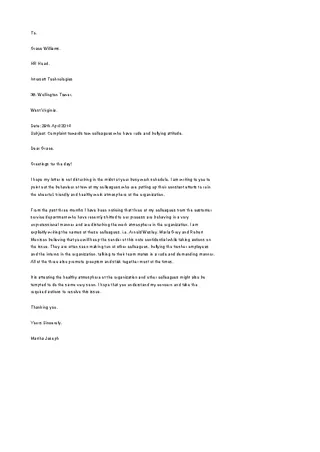 Hr Complaint Letter Template