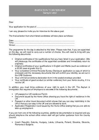 Hr Interview Invitation Letter Pdf Template Free Download