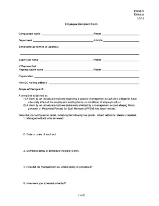Hr Management Employee Complaint Form Template Free Download