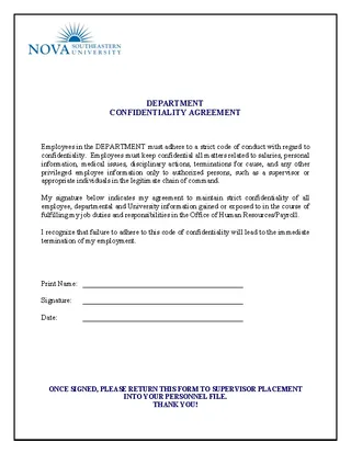 Human Resources Department Confidentiality Agreement