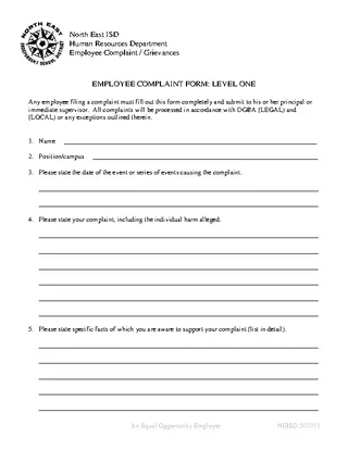 Forms Human Resources Employee Complaint Form