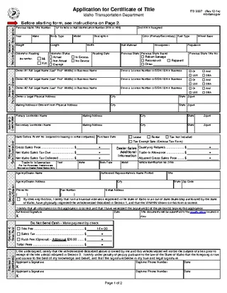 Forms Idaho Application For Certificate Of Title 3337
