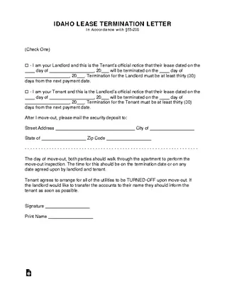Idaho Lease Termination Letter Form