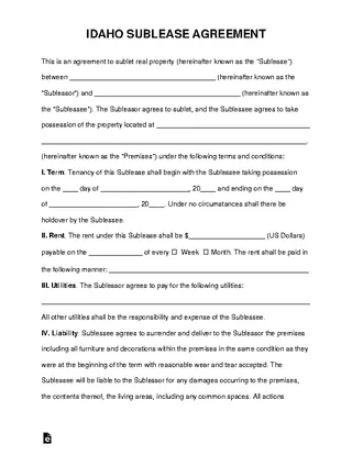 Forms Idaho Sublease Agreement Template