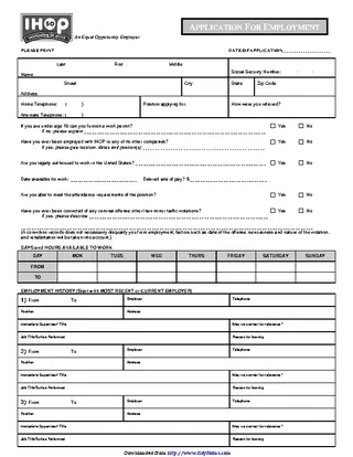 Ihop Application For Employment Fillable