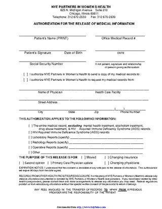 Illinois Authorization For The Release Of Medical Information