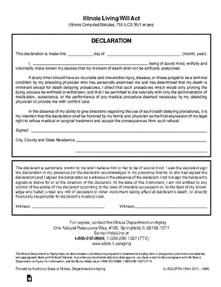 Forms Illinois Living Will Act Declaration Form