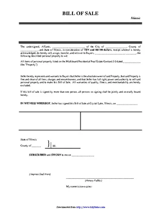 Illinois Personal Property Bill Of Sale Form
