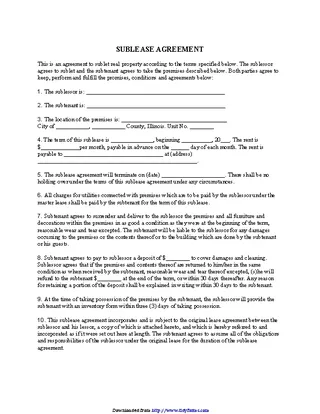 Forms Illinois Sublease Agreement Form