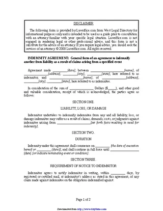 Indemnity Agreement Template