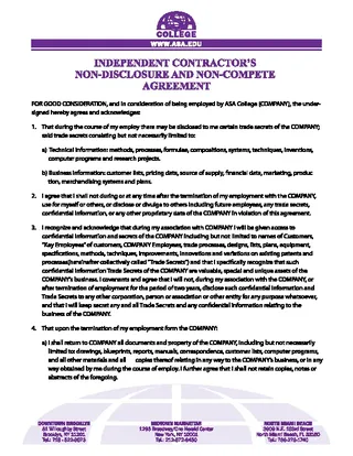 Forms Independent Contractor Non Compete Agreement Form