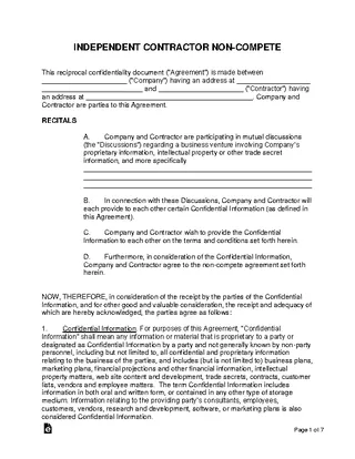 Forms Independent Contractor Non Compete Form