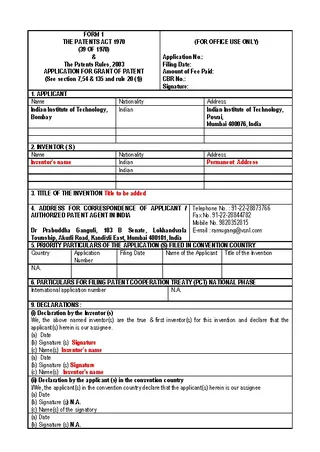 Forms Indian Patent Application Form Word Document