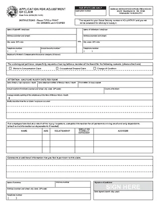 Forms Indiana Application For Adjustment Of Claim