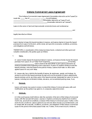 Indiana Commercial Lease Agreement Form