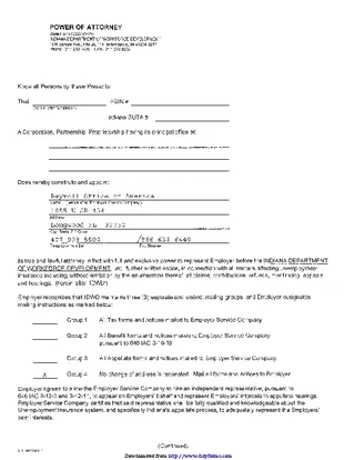 Forms Indiana Employers Powers Of Attorney Form