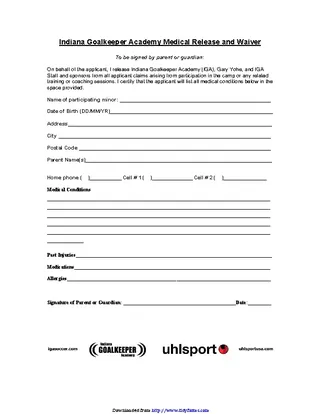 Indiana Goalkeeper Academy Medical Release Form