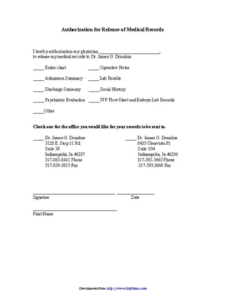 Indiana Medical Records Release Form 3