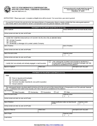 Forms Indiana Notice For Workers Compensation And Occupational Disease Coverage