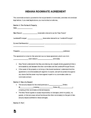 Indiana Roommate Agreement Form