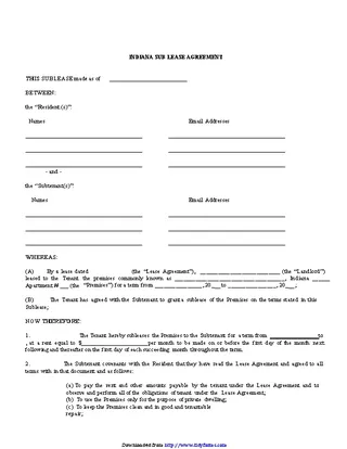 Forms Indiana Sublease Agreement Form
