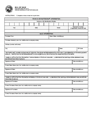 Indiana Vehicle Bill Of Sale Form