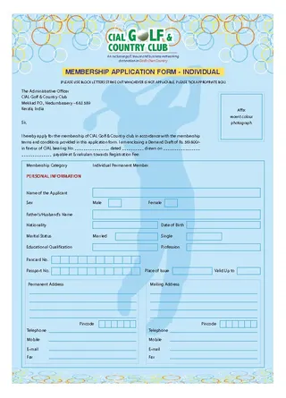 Individual Club Member Application Form Sample Download