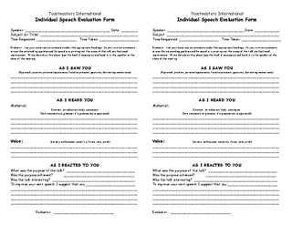 Individual Speech Toastmasters Evaluation Form Template Download