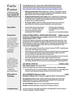 Insurance Sales Agent Cv Template