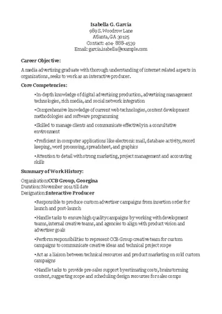 Interactive Producer Resume