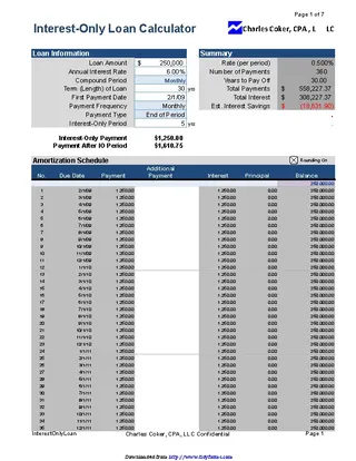 Interest Only Amortization Schedule Excel