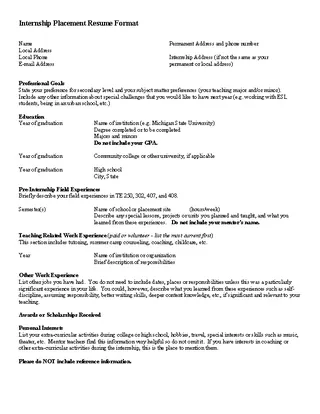 Internship Optometrist Resume
