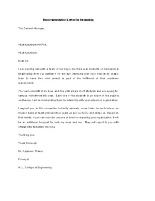Forms Internship Recommendation Letter Template