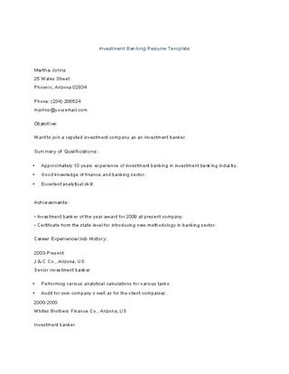 Investment Banking Resume Template