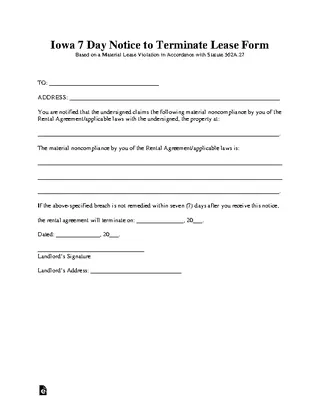 Iowa 7 Day Notice To Quit Noncompliance Form