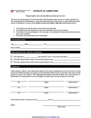 Iowa Affidavit Of Correction Form