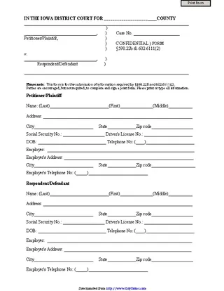 Iowa Confidential Information Sheet