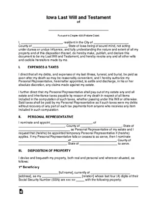 Forms Iowa Last Will And Testament Template