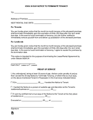 Iowa Lease Termination Letter Form