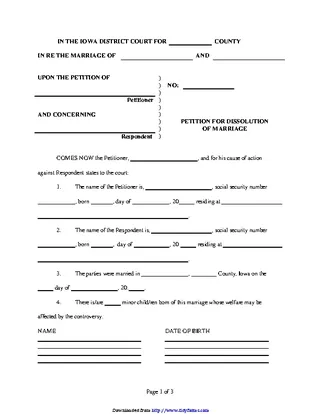 Iowa Petition For Dissolution Of Marriage Form