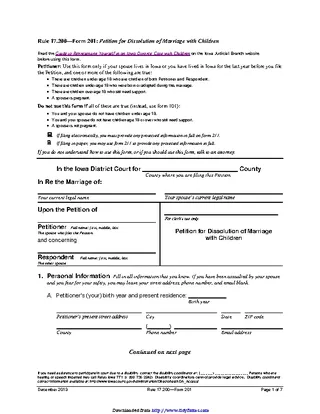 Forms Iowa Petition For Dissolution Of Marriage With Children Form