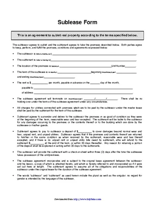 Forms Iowa Sublease Agreement Form