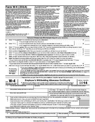 Forms Irs 2014 Form W 4
