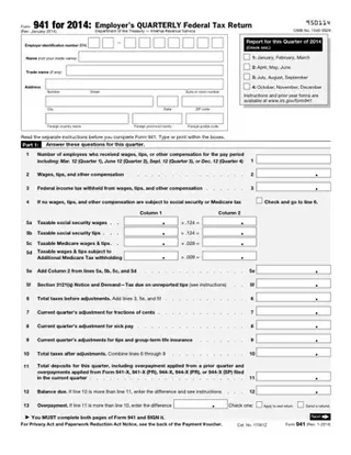 Forms IRS 941 For 2014 PDF