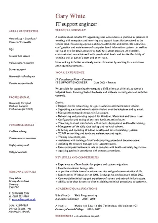It Support Engineer Cv Template